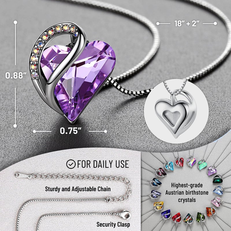 Leafael Valentine's Day Gift Necklaces for Women, Infinity Love Birthstone Heart Pendant with Alexandrite Light Purple Crystal for June, Birthday Jewelry Gifts for Her, Mom, and Wife, Silver Plated, 18 + 2 inch Chain - Image 3